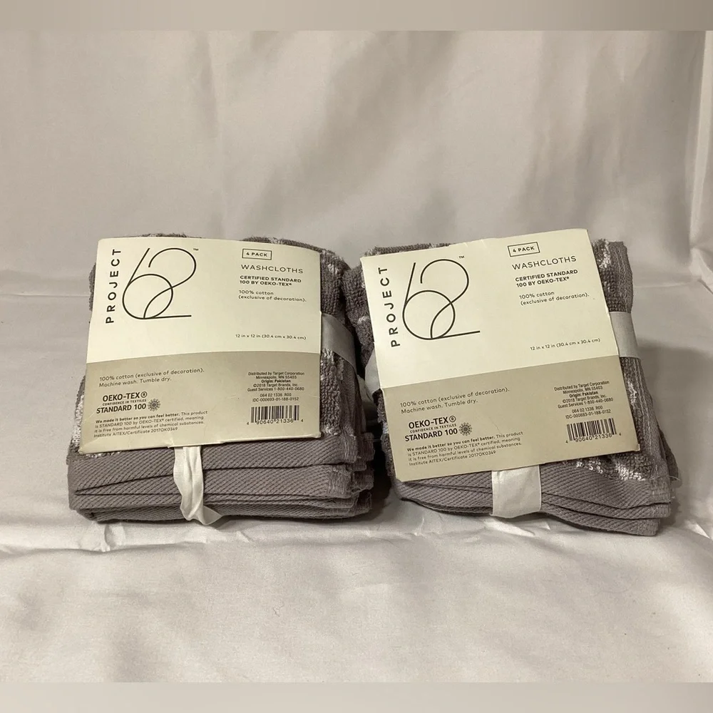 Project 62 4 Pack Gray and White Washcloths (2 Packs for 8 Total)